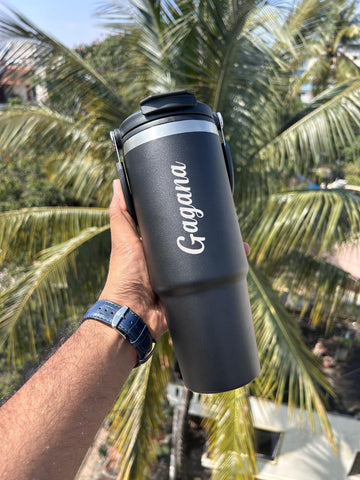 Personalized Smiley Car Cup - Custom Insulated Mug with Straw