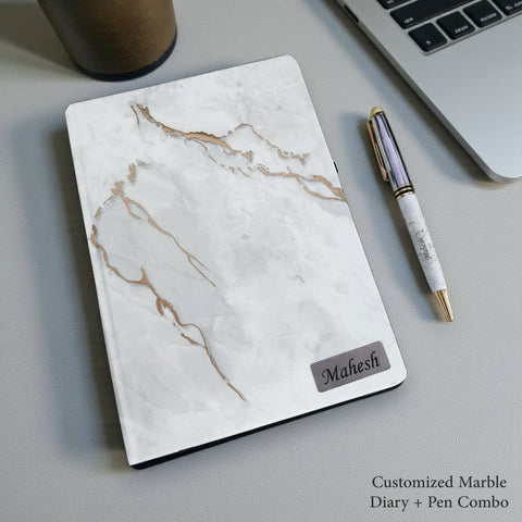 Custom Marble Diary & Pen Set | Personalized 2024-2027 Gift