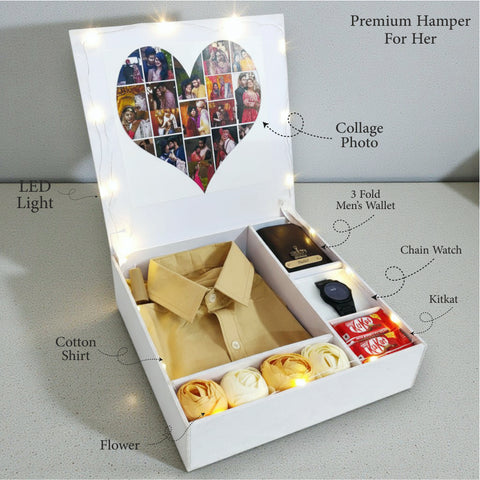 Personalized Men's Gift Hamper: Shirt, Wallet, Watch & Photos