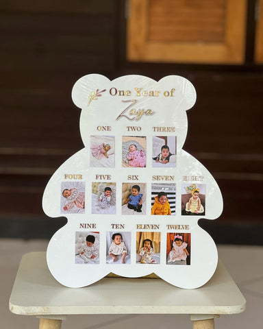 Personalized Teddy Bear 1st Year Photo Frame | Custom Baby Milestone Gift