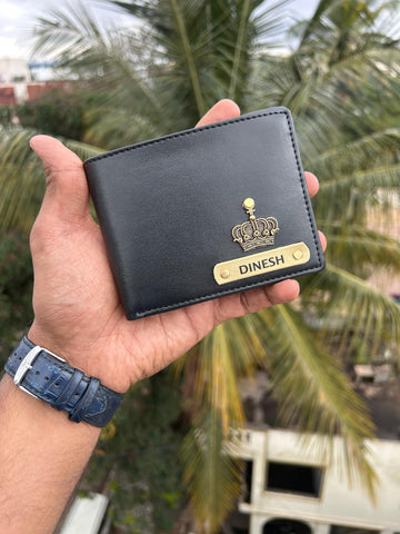 Personalized Dual Tone Men's Wallet 2.0 | Engraved Name & Charm