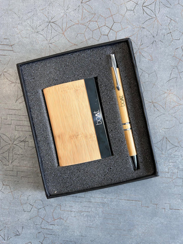 Personalized Axis Card Holder & Pen Set - Engraved Executive Gift