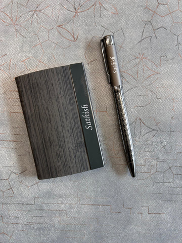 Personalized Axis Card Holder & Pen Set - Engraved Executive Gift