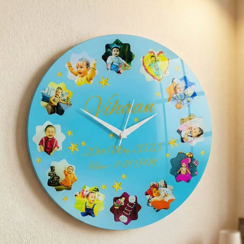 Custom Baby Photo Milestone Acrylic Wall Clock - First Birthday Gift