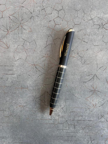 Custom Gold Checkered Pen with Stylus - Engravable Gift