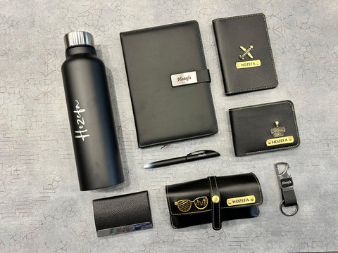 Personalized Father's Day Gift Combo – 8-Piece Custom Name Set with Bottle, Diary, Wallet & More