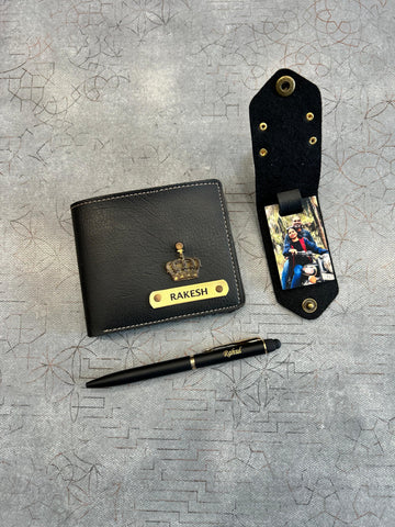 Personalized Father's Day Gift Combo – 3-Piece Custom Name Wallet, Photo Keychain & Pen Set for Dad