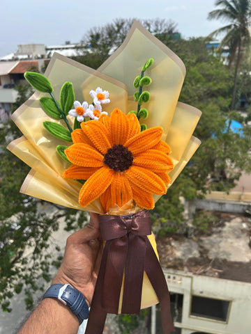 Handmade Pipe Cleaner Sunflower Bouquet – Artificial Flower Gift in Yellow & Orange for Home Decor & Gifting