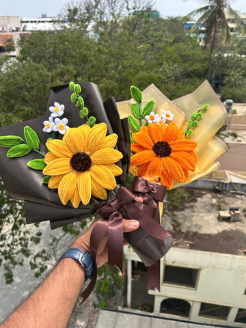 Handmade Pipe Cleaner Sunflower Bouquet – Artificial Flower Gift in Yellow & Orange for Home Decor & Gifting