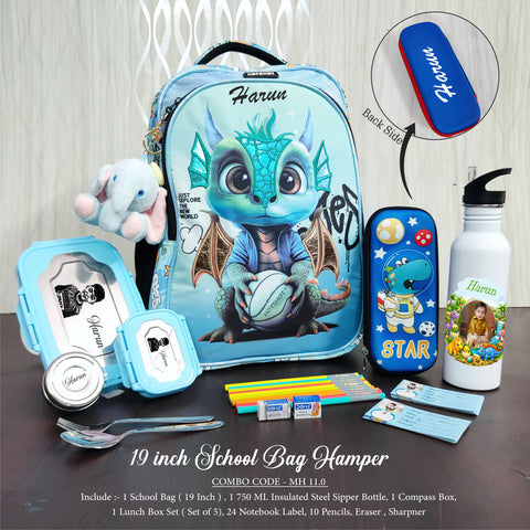 Personalized Premium School Bag Hamper for Teenagers – 7-Piece Custom Name 19-Inch Set with Warranty (Up to Class 12)