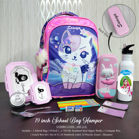 Personalized Premium School Bag Hamper for Teenagers – 7-Piece Custom Name 19-Inch Set with Warranty (Up to Class 12)