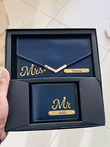 Personalized Couple Wallet Combo – Custom Name Men's & Ladies 3-Fold Wallet Gift Set in 7 Colors