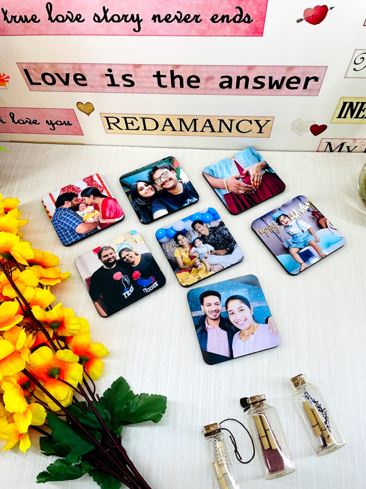 Personalized Wooden Fridge Magnet | 3.5x3.5 Inch | 6 Assorted Designs | Waterproof | Return Gift & Home Decor