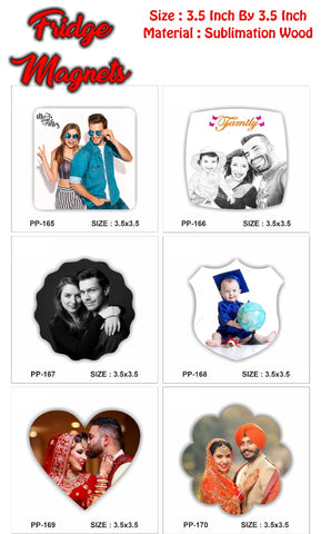 Personalized Wooden Fridge Magnet | 3.5x3.5 Inch | 6 Assorted Designs | Waterproof | Return Gift & Home Decor