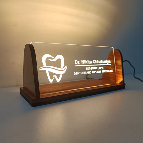 Customised LED Acrylic Desk Name Plate with Wooden Arch Frame
