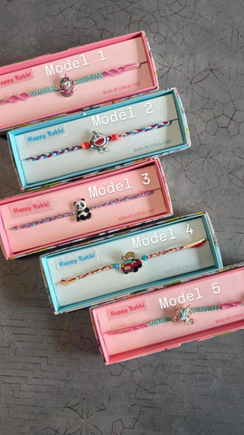 Premium Kids Rakhi with Cartoon Charm & Gift Box — Set of 5 Models