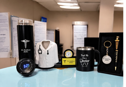 Personalized Doctor Gift Combo with Bottle, Clock, Mug, Pen & Keychain
