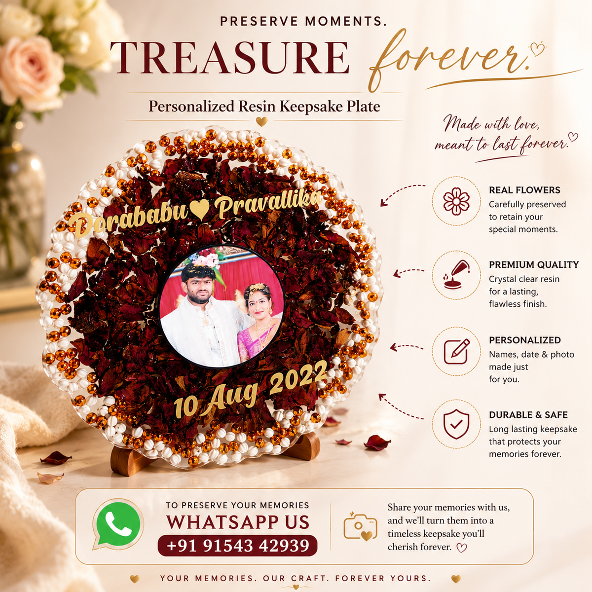 Personalized Resin Wedding Keepsake Plate | Preserve Your Wedding Memories Forever