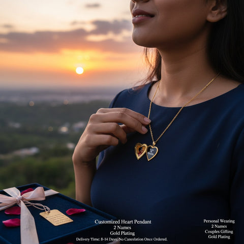 Custom Gold Plated Open Heart Name Pendant | Personalized Couple's Necklace