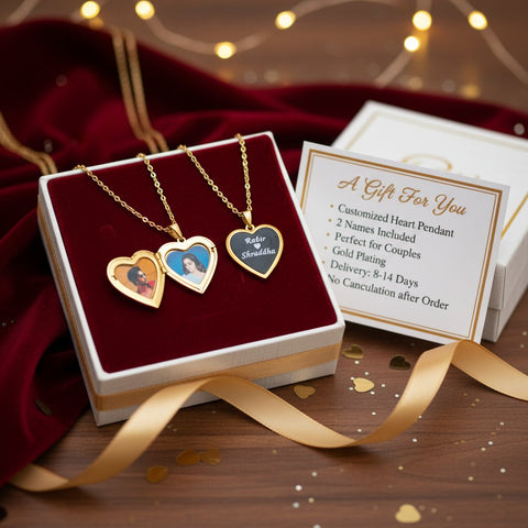 Custom Gold Plated Open Heart Name Pendant | Personalized Couple's Necklace