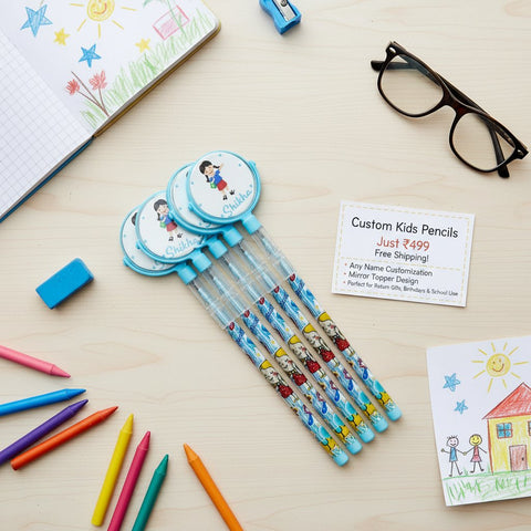 Personalized Kids Pencils | Custom Name & Mirror Topper Set of 5