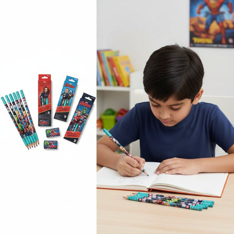 Personalized Marvel Avengers Pencils & Eraser Set - Custom Name