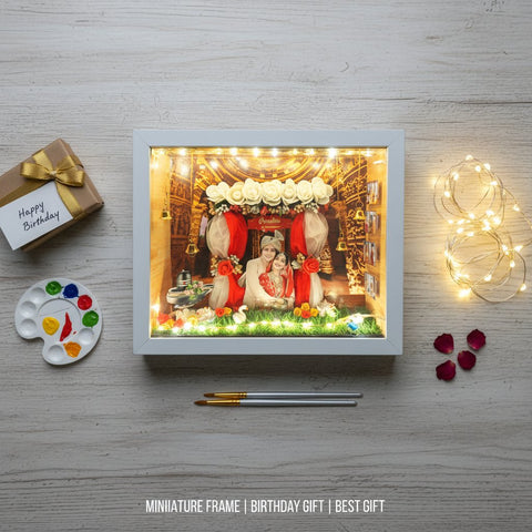 Custom 3D Miniature Couple Frame | Personalized Gift Box with Lights