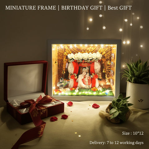 Custom 3D Miniature Couple Frame | Personalized Gift Box with Lights