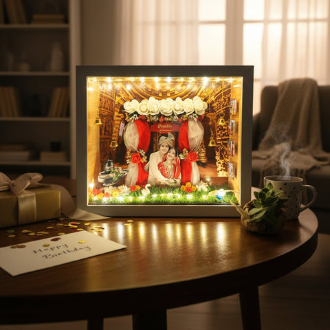 Custom 3D Miniature Couple Frame | Personalized Gift Box with Lights