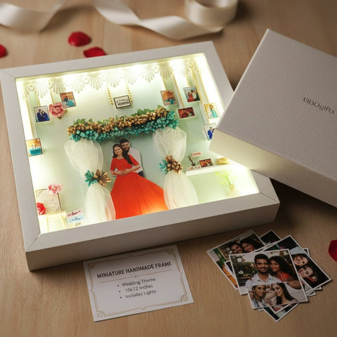 Personalized Wedding Miniature Frame with Lights | Handmade Photo Gift