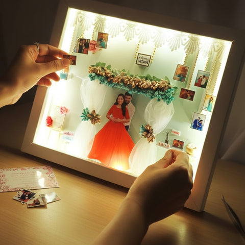 Personalized Wedding Miniature Frame with Lights | Handmade Photo Gift