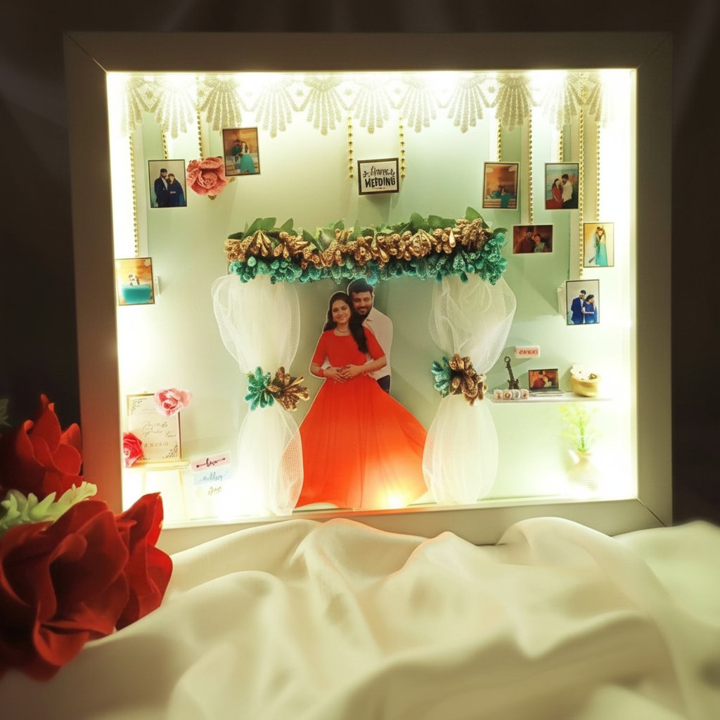 Personalized Wedding Miniature Frame with Lights | Handmade Photo Gift