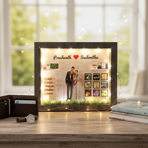 Personalized LED Photo Frame | Custom Couple Gift with Names & Photos