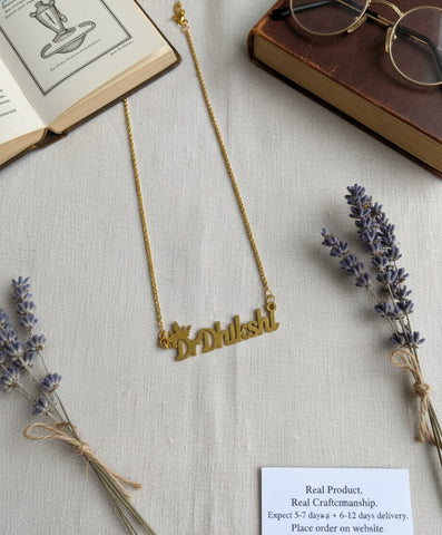 Custom Crown Name Necklace - Personalized Brass Rolo Chain