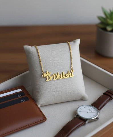 Custom Crown Name Necklace - Personalized Brass Rolo Chain