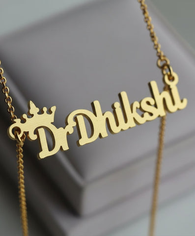 Custom Crown Name Necklace - Personalized Brass Rolo Chain