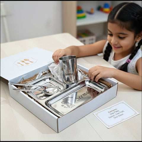 Personalized Elsa Kids Bhaji Plate Set - Stainless Steel Meal Kit