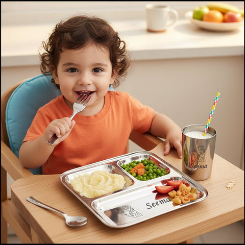 Personalized Elsa Kids Bhaji Plate Set - Stainless Steel Meal Kit