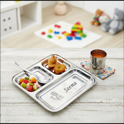 Personalized Elsa Kids Bhaji Plate Set - Stainless Steel Meal Kit