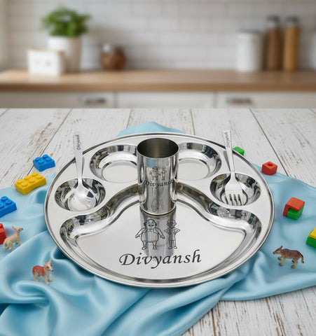 Personalized Stainless Steel Section Dinner Plate Set for Kids
