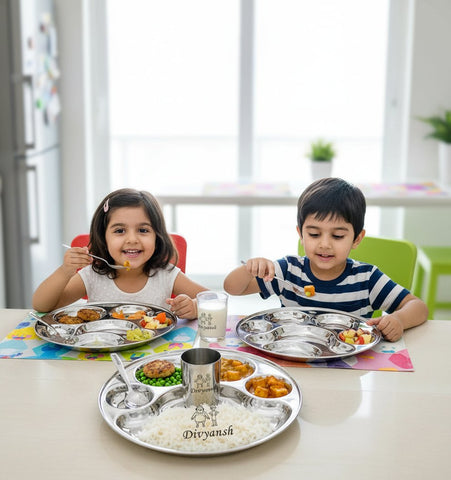 Personalized Stainless Steel Section Dinner Plate Set for Kids