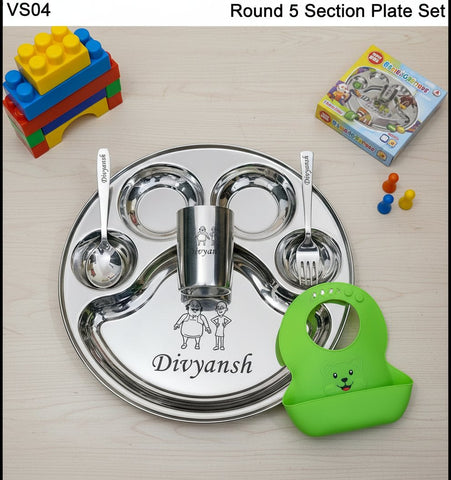 Personalized Stainless Steel Section Dinner Plate Set for Kids