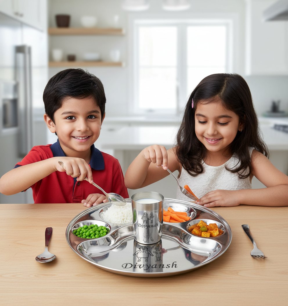 Personalized Stainless Steel Section Dinner Plate Set for Kids