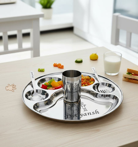 Personalized Stainless Steel Section Dinner Plate Set for Kids