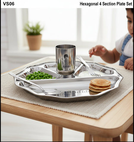 Personalized Kids Hexagonal Stainless Steel Dinner Set - Engraved Name & Sketch