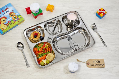 Personalized Kids Tiffin Plate Set: Photo & Name Customization