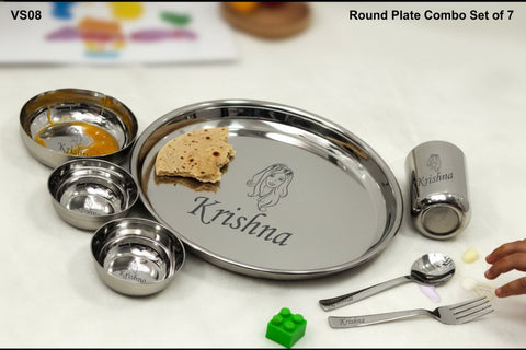 Personalized Stainless Steel Kids Dining Set - 7 Pc Thali