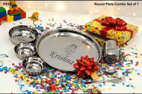 Personalized Stainless Steel Kids Dining Set - 7 Pc Thali