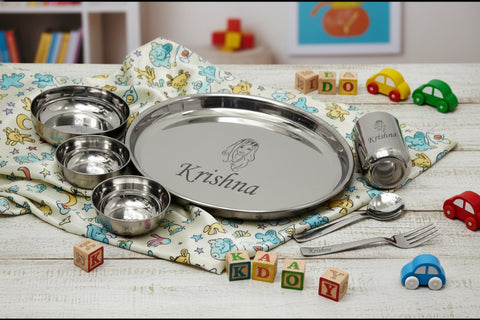 Personalized Stainless Steel Kids Dining Set - 7 Pc Thali