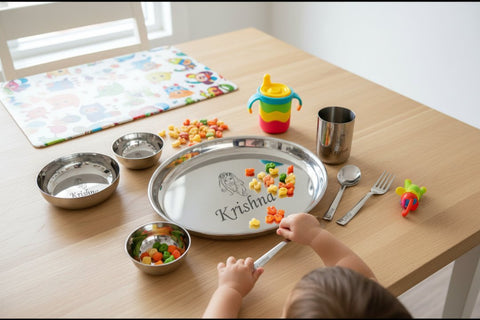 Personalized Stainless Steel Kids Dining Set - 7 Pc Thali